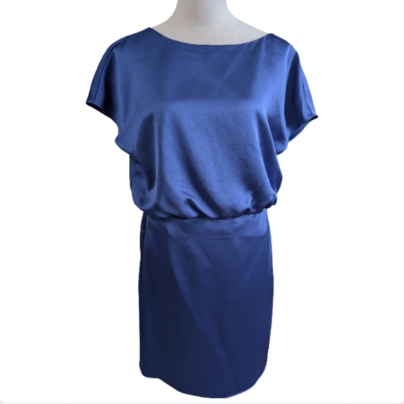 Trina Turk Amuse Blue Satin Short Sleeve Dress Size 8  Like New - Picture 3 of 12